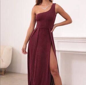 LUCY IN THE‎ SKY One Shoulder Slinky Maxi Dress Burgundy Womens Size XS Formal